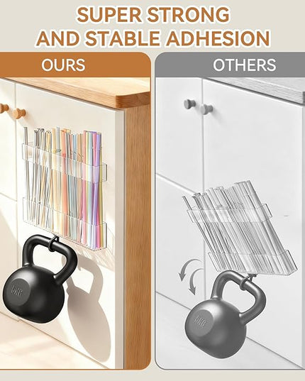 9.5 Inch Cabinet Door Acrylic Straw Holder with Double-Sided Tape, Kitchen Countertop Cabinet Storage Box for Organizing Straws (Transparent)