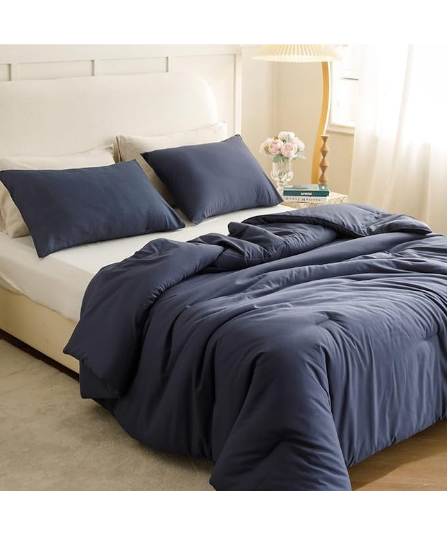 ROSGONIA Navy Blue Comforter Set Queen, 3pcs (1 Boho Blue Comforter & 2 Pillowcases) All Season Soft Bedding Lightweight Bedspread Blanket Quilt