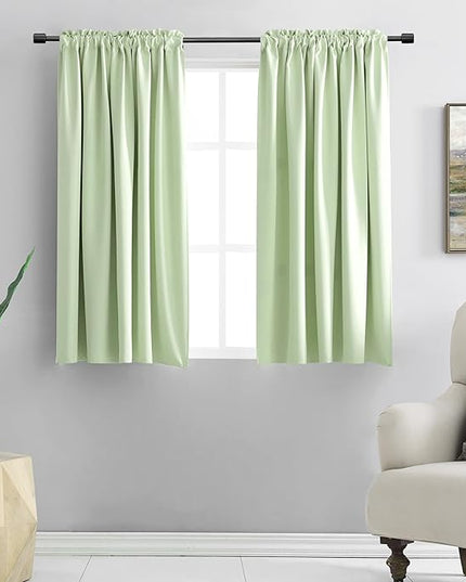 DONREN Light Green Blackout Curtains 48 inches Long for Short Window, Rod Pocket Thermal Insulated Energy Efficiency Window Draperies for Kids Room (2 Panels, 52-inch Wide by 48-inch Long)