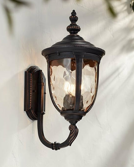 John Timberland Bellagio European Outdoor Wall Light Fixture Sconce Bronze Aluminum 21" Hammered Glass Decor for Exterior House Porch Patio Outside Deck Garage Yard Front Door Garden Home
