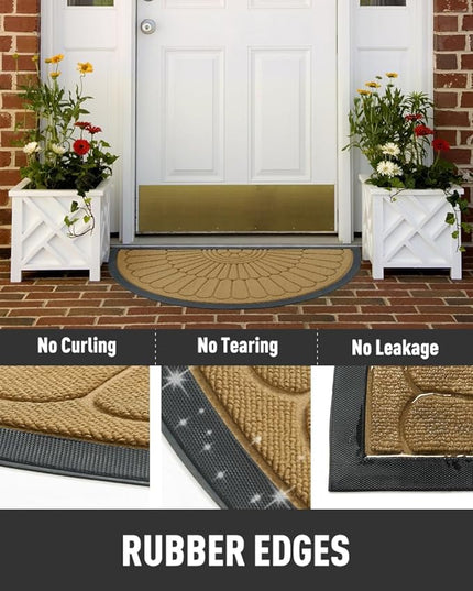 tchdio Door Mat Outdoor Indoor Entrance Doormat-Semicircular Durable Rubber Non Slip Front Door Mat for Outside Inside Entry Entryway Dirt Trapper WelcomeMat for Muddy Paws and Shoes-Yellow 24”x47”