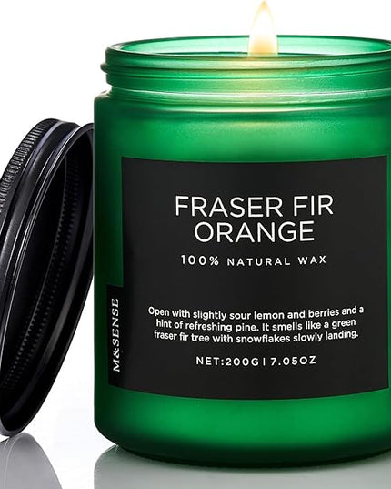 M&SENSE Fir & Orange Scented Natural Soy Wax Non Toxic Candle for Home, Cotton Wick Christmas Tree Scented 7.05oz Up to 50 Hours Holiday Aromatherapy Candle for Relaxation