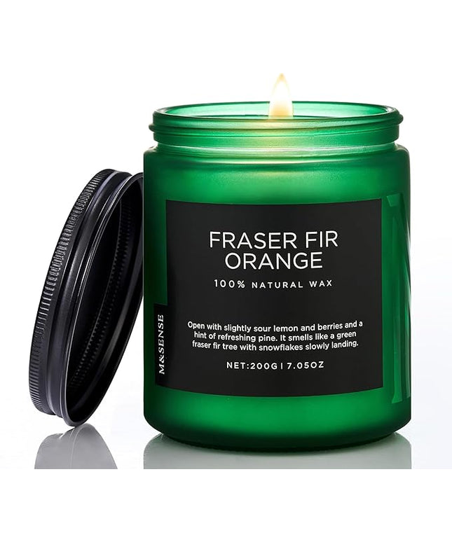 M&SENSE Fir & Orange Scented Natural Soy Wax Non Toxic Candle for Home, Cotton Wick Christmas Tree Scented 7.05oz Up to 50 Hours Holiday Aromatherapy Candle for Relaxation