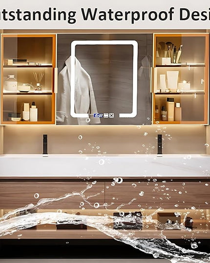 Modern Solid Wood Bathroom Vanity Set - Smart LED Fog Mirror, Floating Double Bath Sink Bathroom Cabinet, 2 Large Drawers & Open Shelves (Light Brown, 56'')