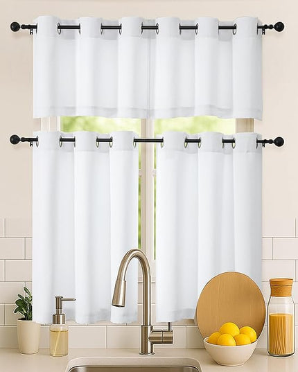 Simplebrand Pure White Window Valance for Kitchen 14 Inches Long 2 Panels Set, Light Filtering Valance Curtains for Living Room, Grommet Short Privacy Kitchen Curtains for Bedroom Kids Room, 40Wx14L