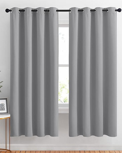 NICETOWN Blackout Curtains Panels for Bedroom - Thermal Insulated Solid Ring Top Blackout Window Curtain Panels for Flat/Apartment (2 Panels, 52 x 72 Inch, Silver Grey)