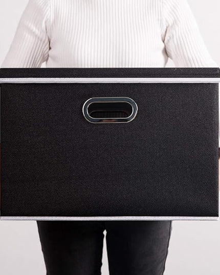 PRANDOM Large Foldable Storage Box with Lid [1-Pack] Fabric Collapsible Storage Bin Organizer Container Basket Cube with Cover for Home Bedroom Closet Office Nursery Black (17.7x11.8x11.8)