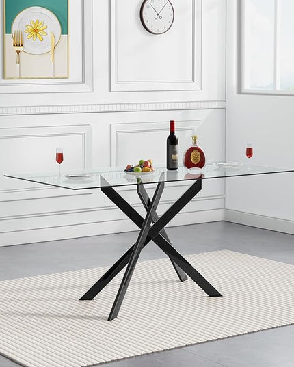 HomVent 5 Pieces Rectangular Glass Dining Table Table Set, Glass Kitchen Table Set for 4 with 4 PU Dining Chairs for Kitchen Dining Room