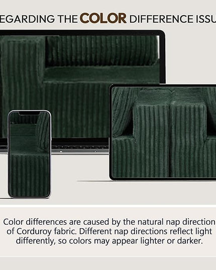 132" U Shaped Boneless Couch, Cloud Sectional Modular Sofa with Double Chaise Lounge, Corduroy Cloud Couch with Pillows & Deep Seat, Boneless Sofa for Living Room, Green