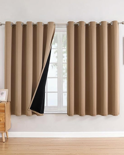 ChrisDowa 100% Blackout Curtains 84 inch Long for Bedroom with Black Liner, Extra Wide 2 Thick Layers Total Blackout Thermal Insulated Grommet Window Curtains 2 Panels Set (Cappuccino, 60 x 84 Inch)
