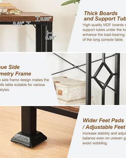 HOMISSUE Long Entryway Console Table, 70.9" Industrial Narrow Sofa Tables Behind Couch with 2 Tier Storage Shelf for Hallway, Living Room, Rustic Brown