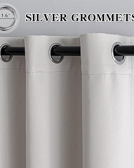 Greyish White Curtains 108 Inch Length 2 Panels Set, Light Filtering Curtains for Living Room 108 Inch Long, Grommet Energy Saving Semi Sheer Drapes for Bedroom Window(W52 x L108)