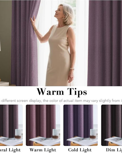 H.VERSAILTEX Room Darkening Linen Curtain for Bedroom/Living Room Extra Wide Blackout Curtains 100 x 96 Inches for Patio Glass Door, Primitive Textured Thick Linen Burlap Look Fabric, Heather Mauve