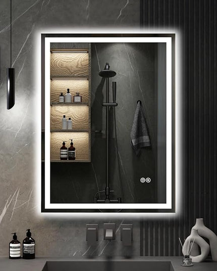 16x24 LED Bathroom Mirror with Lights, Lighted Bathroom Vanity Mirror for Wall, Anti-Fog, Dimmable, Backlit + Front Lit, Memory Function, Shatter-Proof, 3 Colors, Horizontal/Vertical