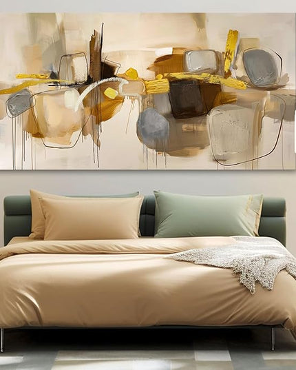 HGUAOA Abstract Wall Art for Living Room - Large Yellow and Orange Geometric Artwork - Modern Paintings for Office Decor - Contemporary Big Wall Decor for Home or Office 29×58IN