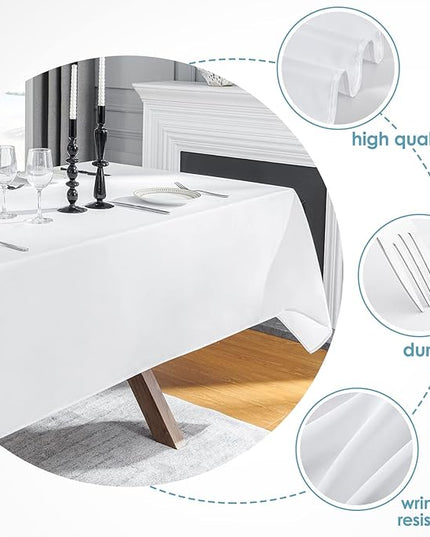 VidaFete Tablecloth 60 * 120inch 2pack Rectangle Table Cloth Polyester, Stain Wrinkle Resistant Dining Table Cover for Kitchen Dinning Party Wedding Rectangular Tabletop Buffet Decoration(White)