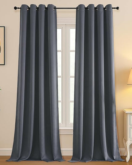 Simplebrand Grey Room Darkening Curtains for Bedroom Living Room 108 Inches Long 2 Panels Set, Thermal Insulated Curtains & Drapes, Solid Grommet Noise Reducing Window Treatment, W50 x L108 Inch
