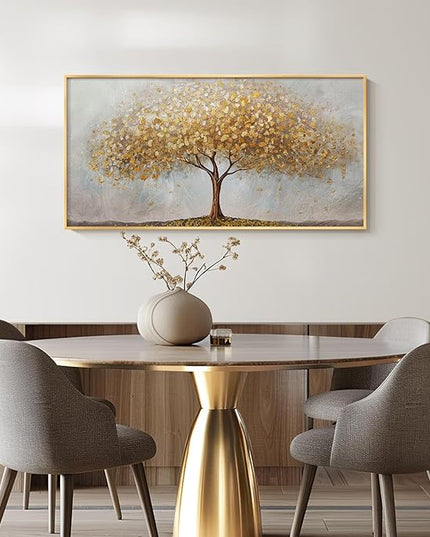 Large Framed Tree of Life Gold Wall Art, Modern Canvas Prints Paintings Artwork for Walls, Luxury Golden Big Tree Pictures for Bedroom Dining Room Fireplace Office Living Room Wall Decor