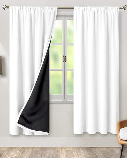 BGment White Blackout Curtains for Living Room, Thermal Insulated Full Room Darkening Window Curtains Noise Cancelling Privacy Rod Pocket Curtains Drapes 80 Inch Length, 2 Panels, 52 Wide, Pure White