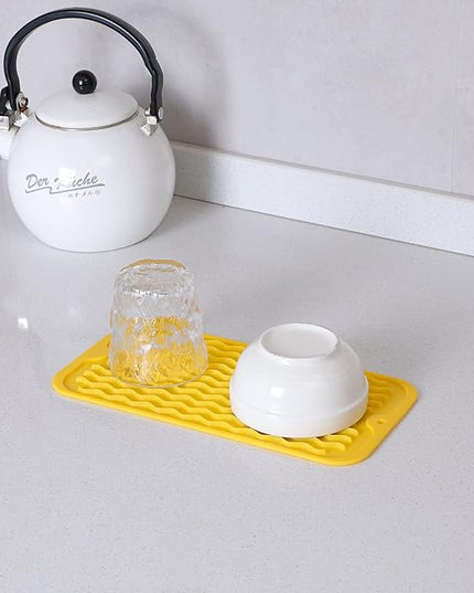 Silicone Dish Drying Mat for Multiple Usage,Easy clean,Eco-friendly,Heat-resistant Silicone Mat for Kitchen Counter or Sink,Refrigerator or Drawer Liner Yellow S 12 inches x 6 inches