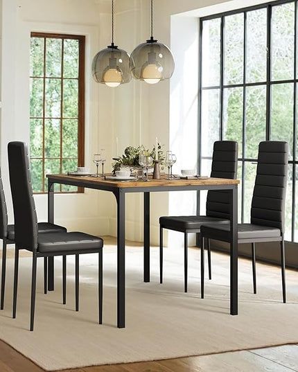 Gizoon Dining Table Set for 4, 5 Piece Kitchen Table Set with 4 Upholstered PU Leather Chairs for Dining Room, Living Room, Apartment, Small Space, Retro