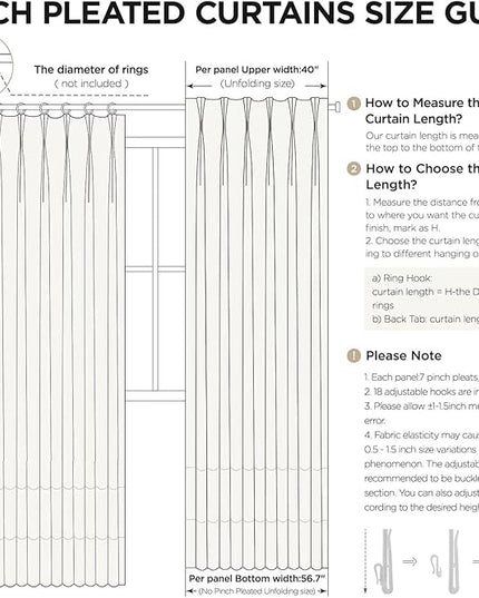 Joydeco Thick Linen Pinch Pleated Curtains 90 Inch Long 2 Panel Set for Living Room, Double-Faced Curtain for Bedroom, Back Tab Blackout Drapes with Adjustable Hooks (40”W x90”L, Thick Linen)