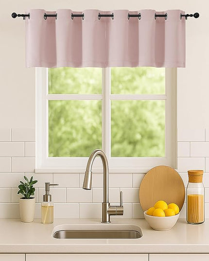 Simplebrand Blush Window Valance for Kitchen 14 Inches Long 2 Panels Set, Room Darkening Valance Curtains for Living Room, Grommet Short Privacy Kitchen Curtains for Bedroom Kids Room, 40Wx14L