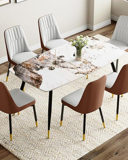 6 Person Dining Table Set, Sintered Stone Dining Table Set for 6, Kitchen Table Chairs Set of 6, Easy to Assemble
