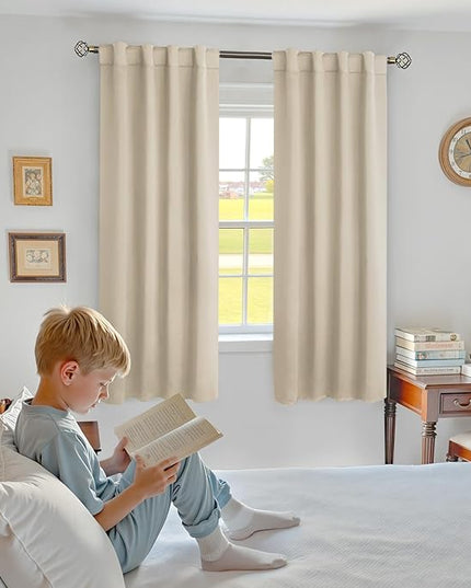 BGment Champagne Blackout Curtains 60 Inches Long for Bedroom - 34 x 60 inch Thermal Insulated Curtains Room Darkening Solid Vertical Rod Pocket and Back Tab Drapes for Kids Room, 2 Window Panels Set