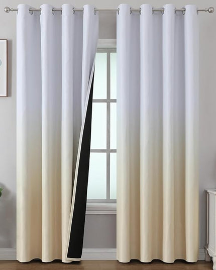Estelar Textiler Ombre Blackout Curtains 102 Inch Length for Bedroom, Beige and Greyish White Room Darkening Thermal Insulated Noise Reducing Grommet Window Drapes for Living Room, 52Wx102L, 2 Panels