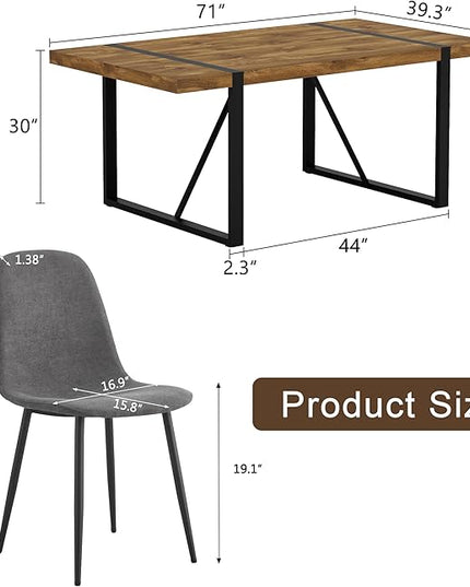 Dining Table Set for 8, Modern 71'' Dark Wood Dining Table and Fabric Dining Chairs Set of 8,Table and Chairs Set of 8,Ideal for Kitchen Dining Room