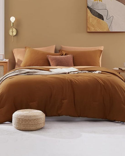 WRENSONGE Twin Comforter Set- 5 Pieces Terracotta Bed in a Bag, All Season Twin XL Bedding Sets with 1 Fitted Sheet, 1 Flat Sheet, 1 Pillow Sham and 1 Pillowcase