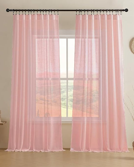Joydeco Sheer Curtains 96 Inches Long, Beige Curtains for Living Room 2 Panels Set, Window Curtains Privacy Assured with Light Filtering(W52 x L96 Inch,Tapioca)