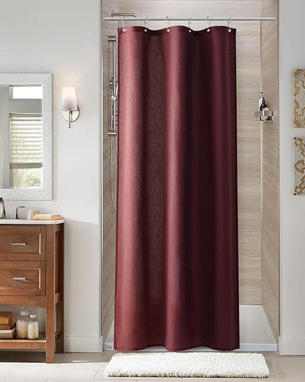 Naturoom Burgundy 42 Inch Shower Curtain - Stall Narrow Half Linen Ultra Thick Fabric Shower Curtain Set with Hooks, Boho Farmhouse Rustic RV Camper Bath Curtains for Bathroom, 42x72