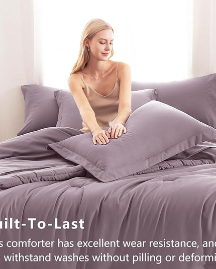 CozyLux Full Size Comforter Set Dusty Purple, 7 Pieces Bed in a Bag Full Comforter Set with Sheets, Bedding Set with Down Alternative Comforter, Fitted Sheet, Flat Sheet, Pillow Shams and Pillowcases
