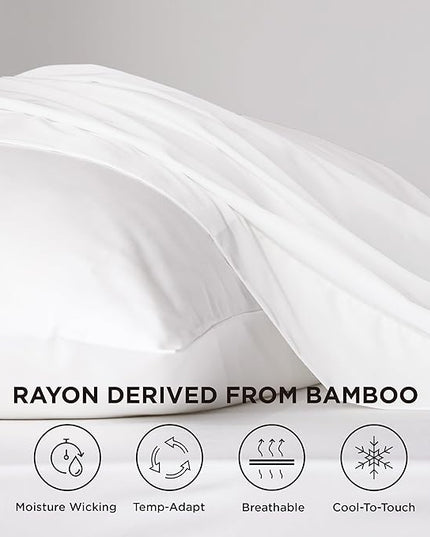 Bedsure Cooling Sheets Twin XL, Rayon Derived from Bamboo, Breathable & Soft Twin XL Sheet Sets, Deep Pocket Up to 16 Inches, Hotel Luxury Silky Dorm Bedding for Hot Sleepers, White