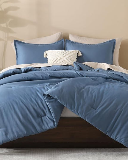 Litanika Haze Blue Comforter King Size, 3 Pieces Lightweight Solid Bedding Comforter Set, All Season Fluffy Bed Set (104x90In Comforter & 2 Pillowcases)
