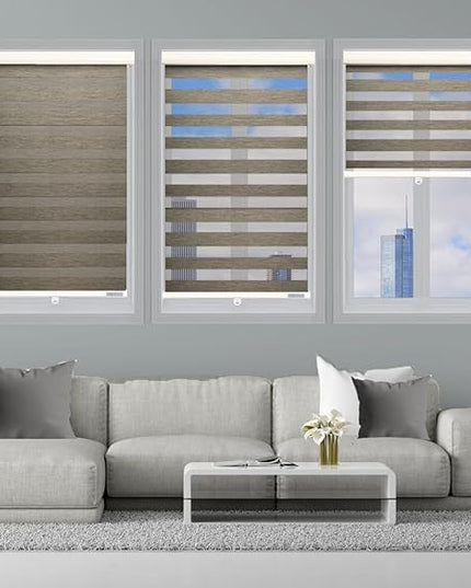 Shadesu Cordless Zebra Blinds for Windows, 28" W x 72" H, Brown, Dual Layer Free-Stop Zebra Shades, Light Control for Day and Night, Sheer Blinds for Indoor Windows, Bedroom, Kitchen