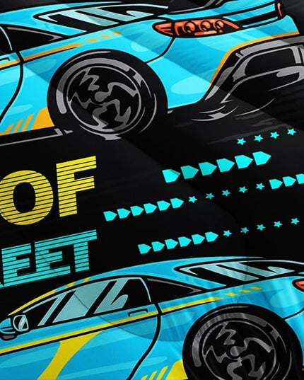 Car Bed for Boys Twin Comforter Set, Kids Racing Car Comforter Extreme Sports Bedding Set for Teens, Cool Blue Themed Children's Bedding with 2 Pillowcases