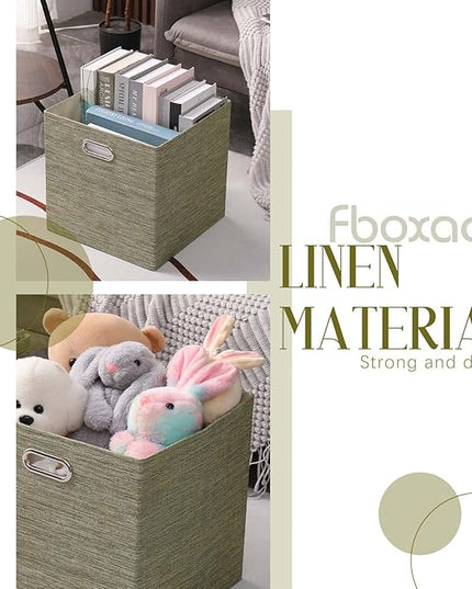 13×13 Inch Fabric Storage Cube Bins, Foldable Cube Organizer Boxes with Handles, Collapsible 4-Pack Storage Baskets for Closet, Shelf, Bookcase & Bedroom – Secret Meadow Green