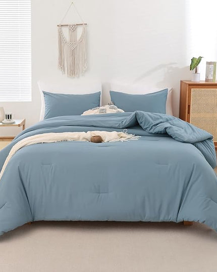 ROSGONIA California King Comforter Set Dusty Blue, 3pcs (1 Boho Cal King Comforter & 2 Pillowcases), All Season Bedding Bedspread Blanket Quilt