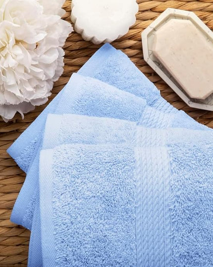 Superior Egyptian Cotton Pile Hand Towel Set of 4, Ultra Soft Luxury Towels, Thick Plush Essentials, Absorbent Heavyweight, Guest Bath, Hotel, Spa, Home Bathroom, Shower Basics, Light Blue
