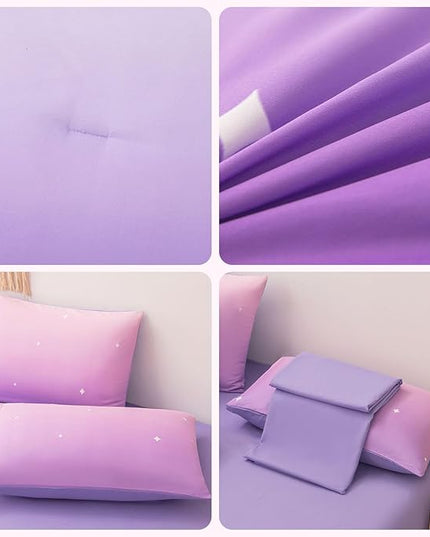 Rainbow Bedding Set Twin Size – 7 Piece Reversible Girls Comforter with Deep-Pocket Sheet, Gradient Galaxy Design, Whole-Piece Filling, Machine Washable Bed-in-a-Bag for Kids Room Makeover & Gifts