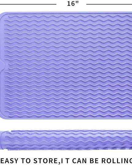 Silicone Dish Drying Mat for Multiple Usage,Easy clean,Eco-friendly,Heat-resistant Silicone Mat for Kitchen Counter or Sink,Refrigerator or drawer liner Light Purple L 16 inches x 12 inches