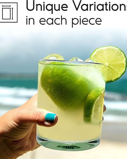 Clear 10 oz Tumblers (set of 6), Hand Blown Mexican Glassware, Recycled Glass Drinking Glasses, Lead-Free, Cocktail Margarita Glasses, Wine Glasses, Shot Glasses, Whiskey Glasses (Tumbler)