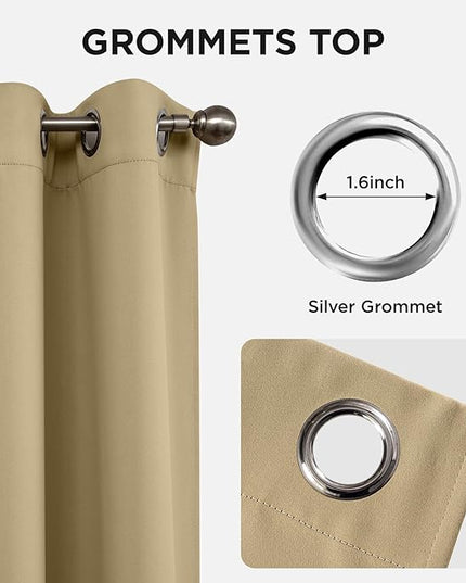 Joydeco Blackout Curtains 72 Inch Length 2 Panels Set, Thermal Insulated Long Curtains& Drapes 2 Burg, Room Darkening Grommet Drapes for Living Room Bedroom Window (W52 x L72 Inch, Beige)