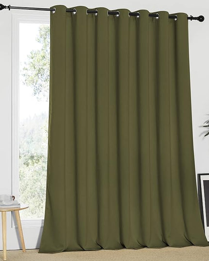 NICETOWN 95 inches Patio Door Curtains - Thermal Drapes Sliding Door Blinds for Hotel and Office, Blackout Shade for Curtain Rods (Olive Green, W100 inches x L95 inches)