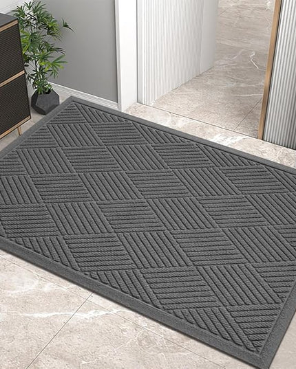 Sturdy Front Door Mat, Absorbent Muddy Dirt Resist Welcome Door Mats Outdoor Indoor, Stain and Fade Resistant, Non-Slip Rubber Backing Low Profile Doormat for Entryway, 36×24, Charcoal