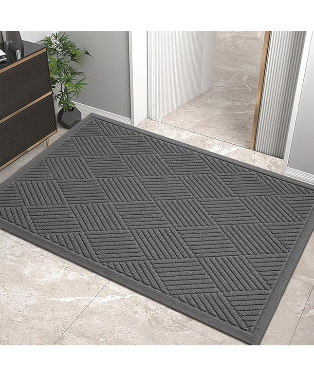 Sturdy Front Door Mat, Absorbent Muddy Dirt Resist Welcome Door Mats Outdoor Indoor, Stain and Fade Resistant, Non-Slip Rubber Backing Low Profile Doormat for Entryway, 36×24, Charcoal