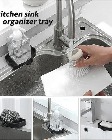 Silicone Bathroom Soap Dishes with Drain Spout-Bathroom and Kitchen Sink Organizer,Sponge Holder,Dish Soap Tray,Perfect for Dispenser,Scrubber,Bottle,Cup on Sink or Counter-Black 4.9"×3.2"